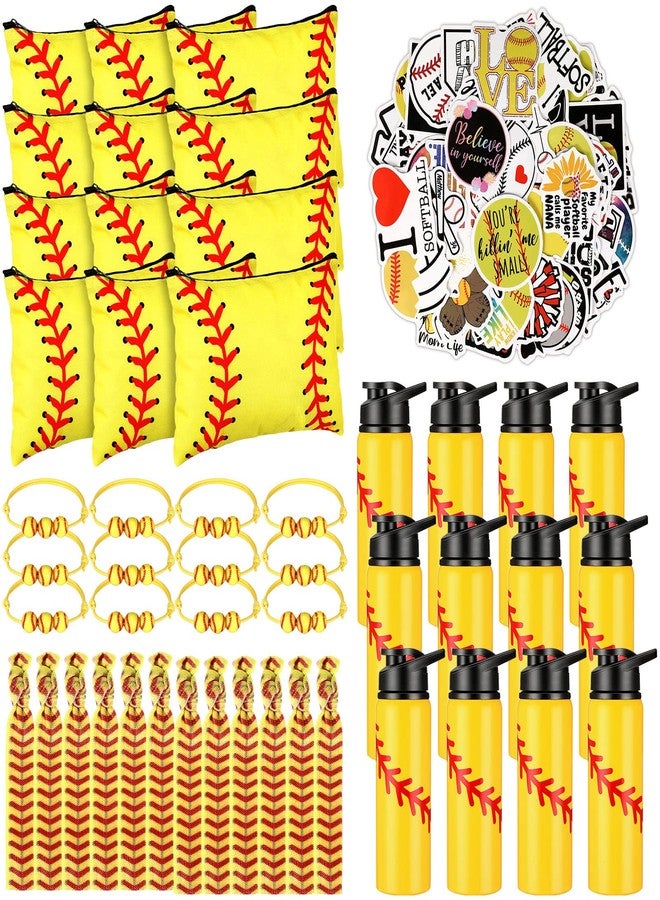 LEIFIDE 148 Pcs Softball Team Gifts Include Softball Water Bottle Makeup Bags Softball Bracelet Hair Ties Sticker Softball Accessories Softball Party Favors for Birthday Supplies - Image 1